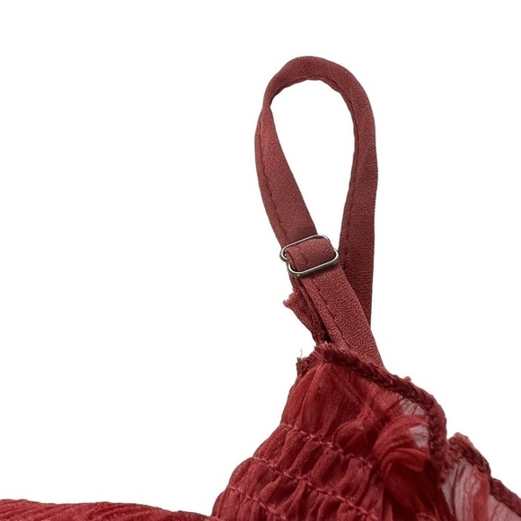 BY TOGETHER Sheer Chiffon Ruffle Mock Neck Long Sleeve Deep Orange Top Size S - Picture 14 of 14